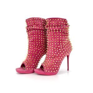 Christian Louboutin Guerilla 120 Pink Spike Peep Toe Boots Women’s 36.5 Shoes